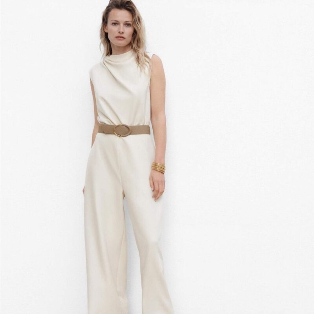 Zara Cream Sleeveless Jumpsuit